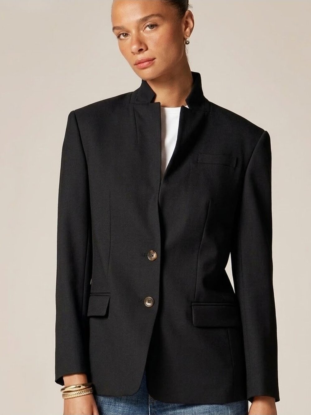 NWT J.Crew Standing Collar Blazer in Black Wool-blend Flannel Jacket 14